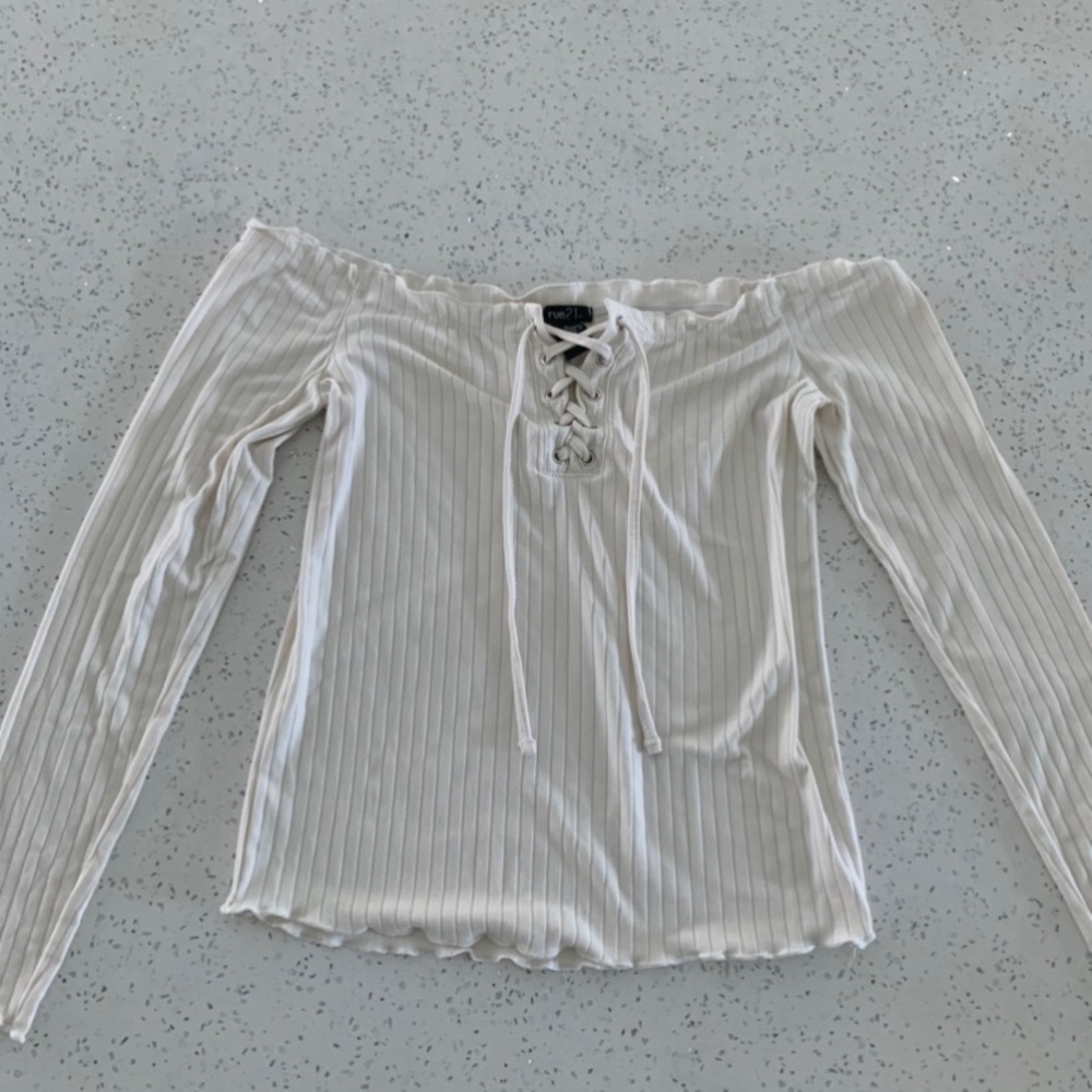 White Off the Shoulder Bodycon Long Sleeve Top